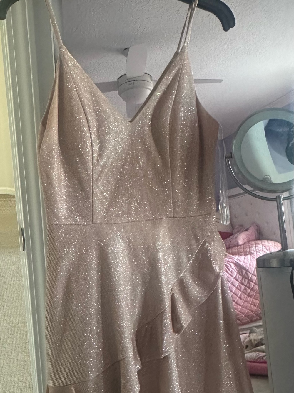 Xtraordinary Sparkling Champagne V-Neck Spaghetti Strap Dress